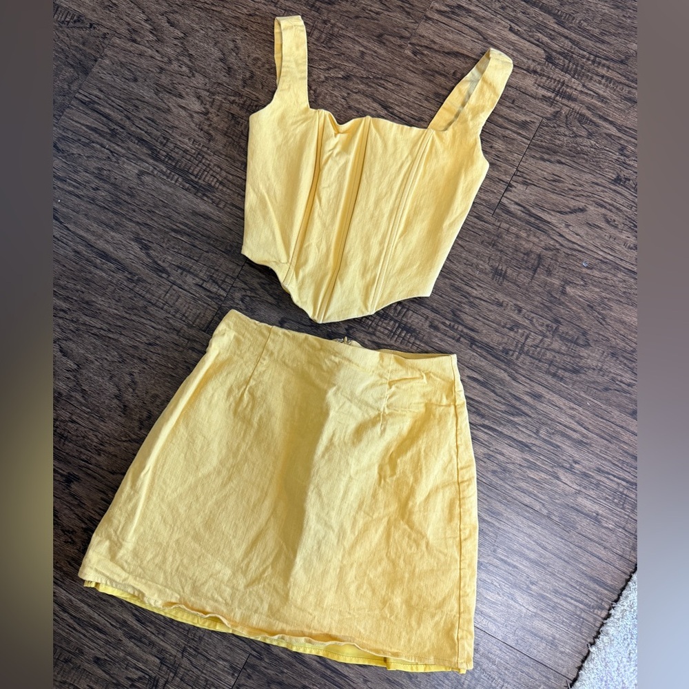 PEPPERMAYO 2PC Matching Set Bustier Corset Top Rooftop Mini Skirt Mustard Yellow - Picture 4 of 13